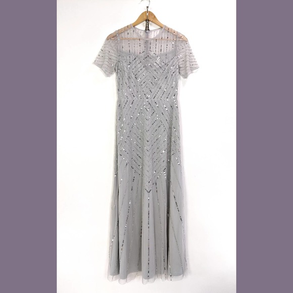 Frock and Frill Size 4 Bridesmaid Short Sleeve Maxi Gown Dress In Light Gray - Picture 4 of 12